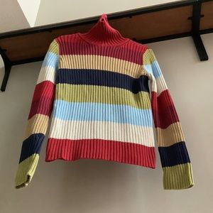 OLD NAVY 100% Cotton Ribbed Striped Turtleneck Sweater Size M